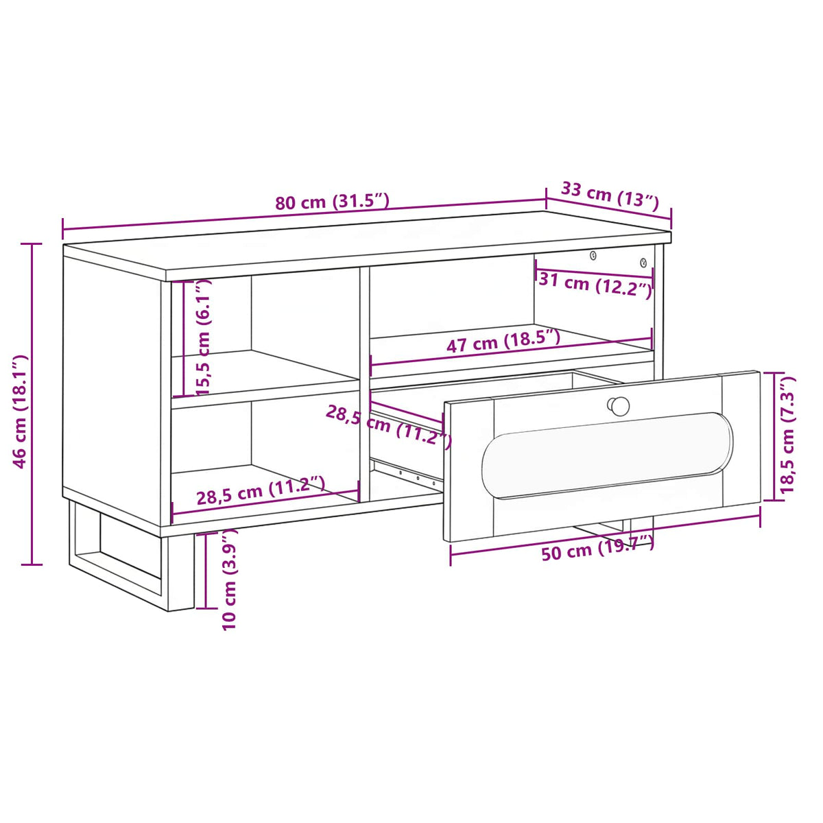 TV ormar s ladicama Smeđa 80 x 33 x 46 cm Čvrsto drvo manga