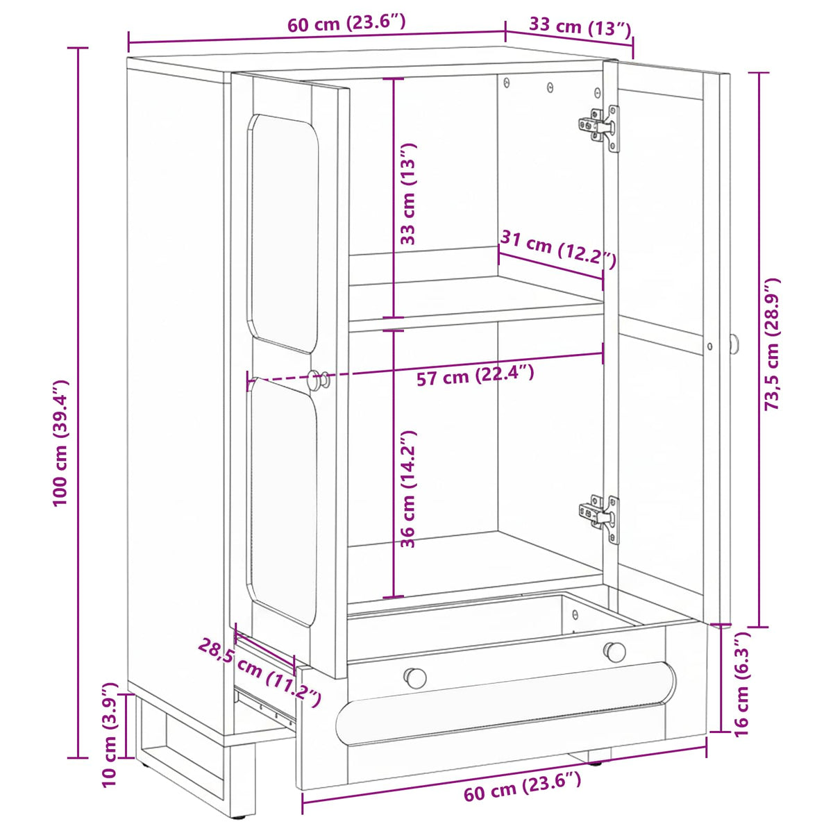 Highboard s ladicama Smeđa 40 x 33 x 110 cm Čvrsto drvo manga