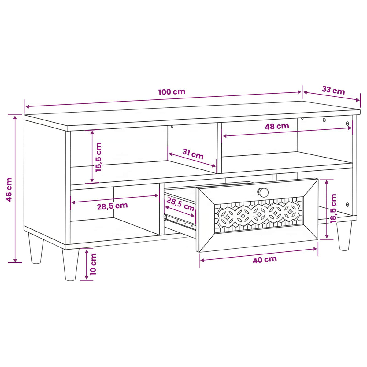 TV ormar s ladicama 100 x 33 x 46 cm Čvrsto drvo manga