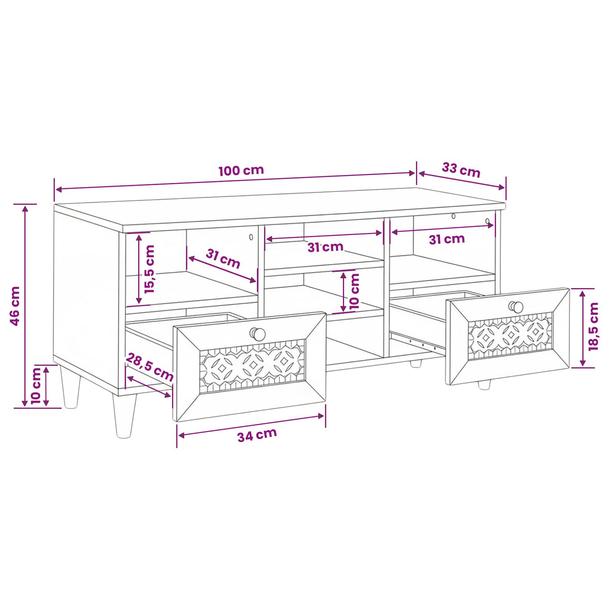TV Jedinice Svijetlosmeđa 100 x 33 x 46 cm Konstruirano drvo
