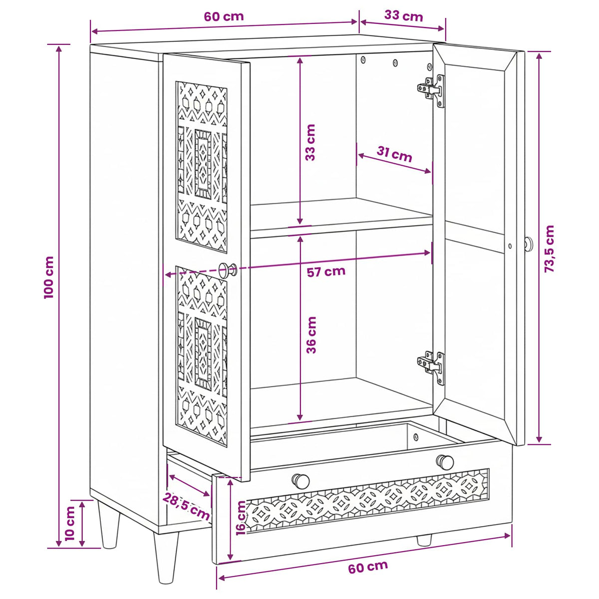 Highboard Svjetlosmeđa 60 x 33 x 100 cm masivno drvo manga