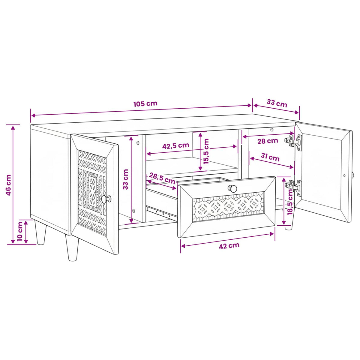 TV Jedinice s policom Bijelo 105 x 33 x 46 cm Konstruirano drvo