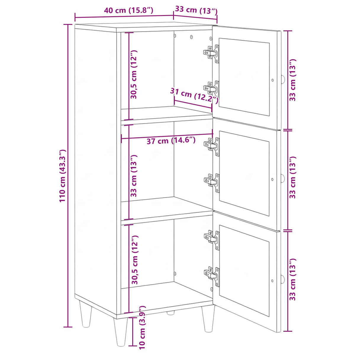 Highboard Bijelo 40 x 33 x 110 cm masivno drvo manga