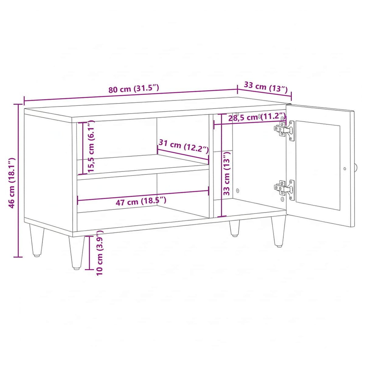 TV ormar s pohranom Orah 80 x 33 x 46 cm Čvrsto drvo manga