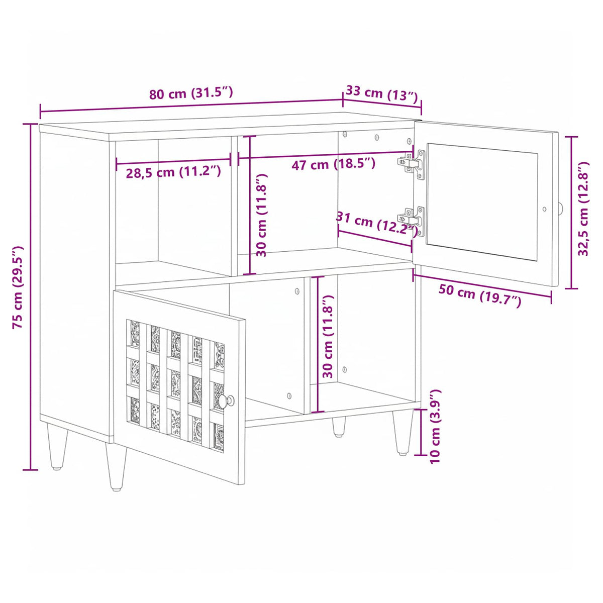 Kreveta s pohranom Orah 80 x 33 x 75 cm Čvrsto drvo manga