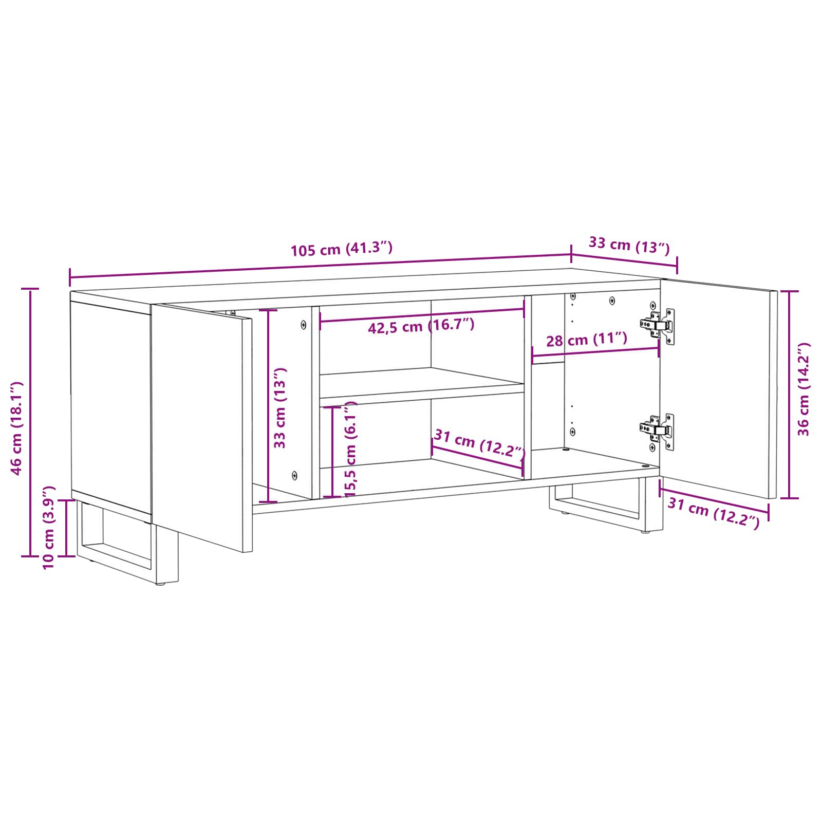 TV ormar s pohranom Smeđa 105 x 33 x 46 cm Čvrsto drvo manga