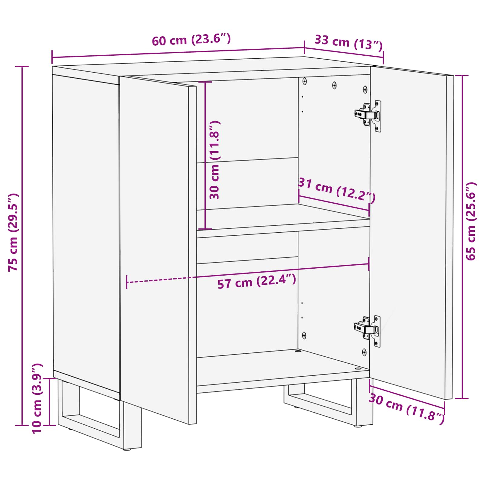 Sideboard za Pohranu Smeđa 60 x 33 x 75 cm Čvrsto drvo manga