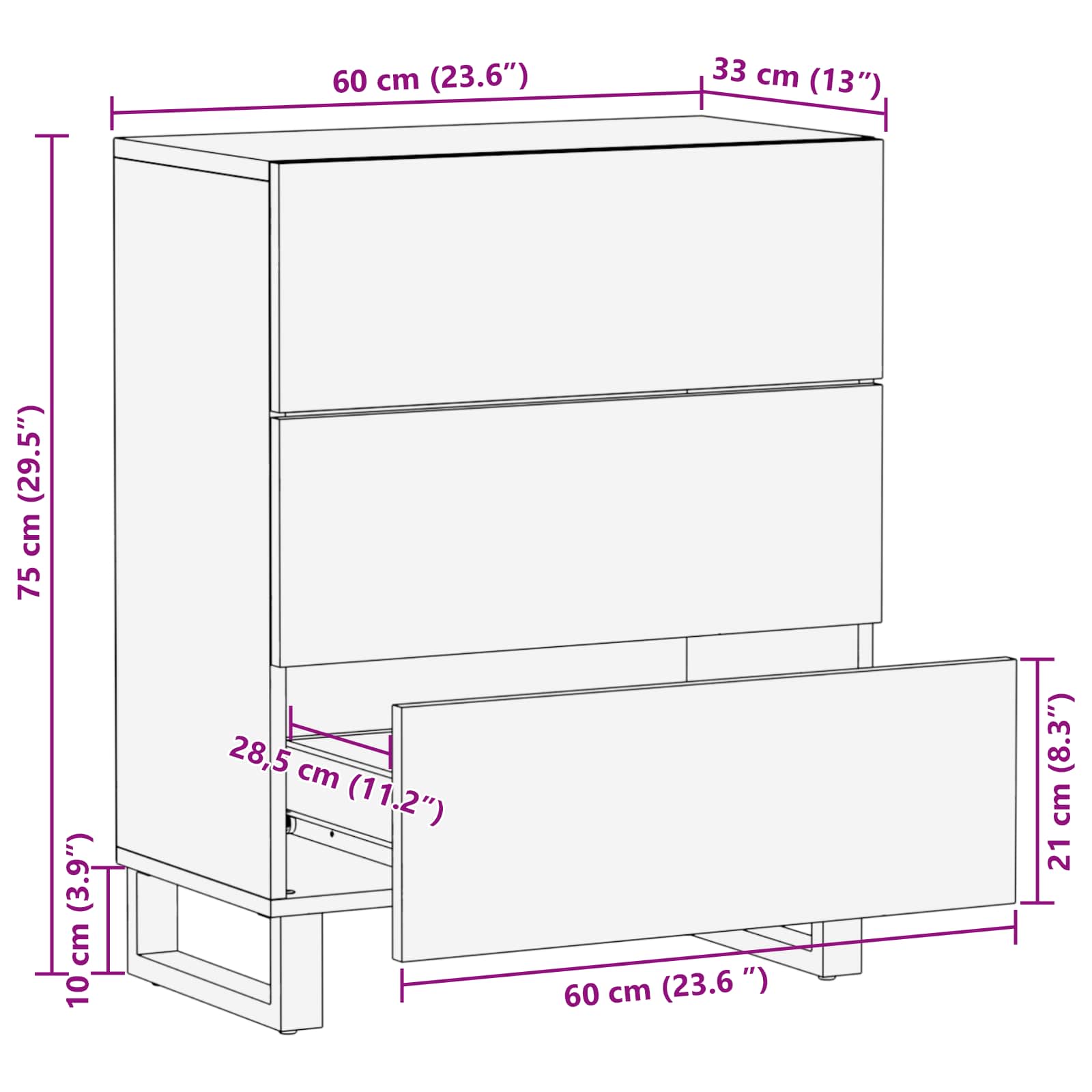 Sideboard za Pohranu Smeđa 60 x 33 x 75 cm Čvrsto drvo manga
