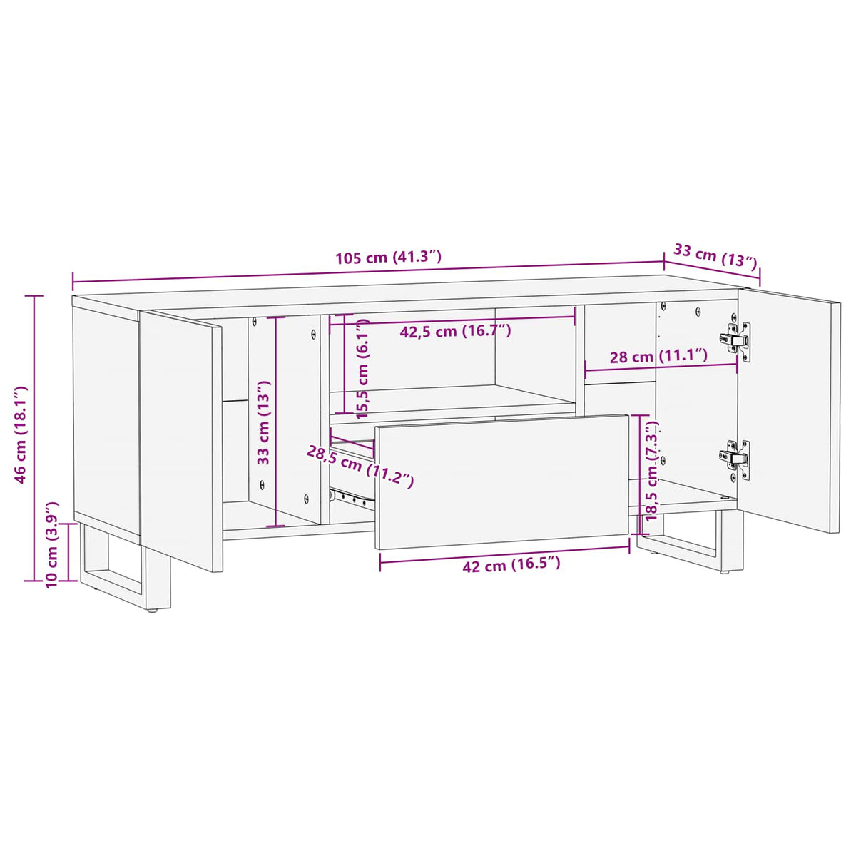 TV ormar s policom Smeđa 105 x 33 x 46 cm Čvrsto drvo manga