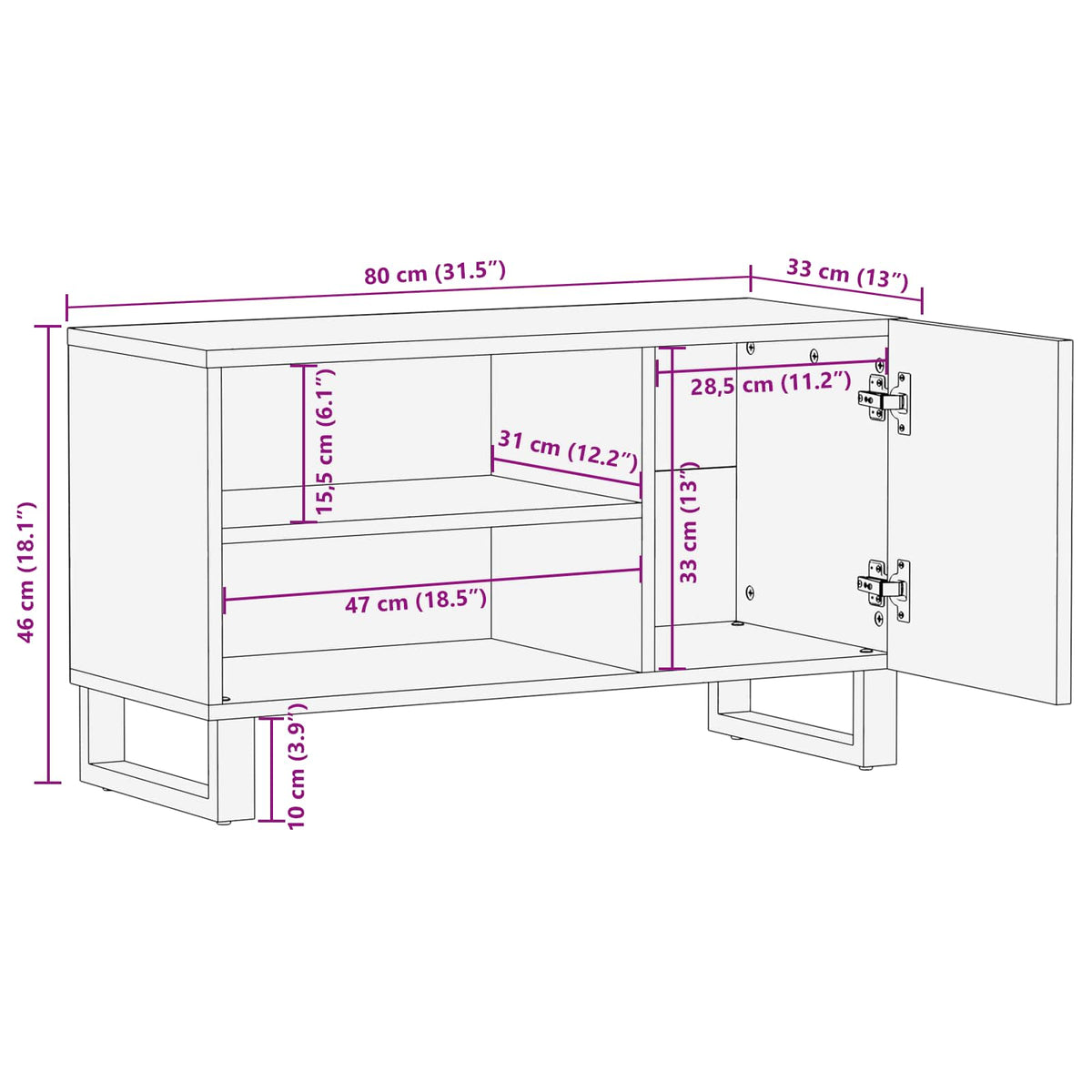 TV ormar s policom Smeđa 80 x 33 x 46 cm Čvrsto drvo manga