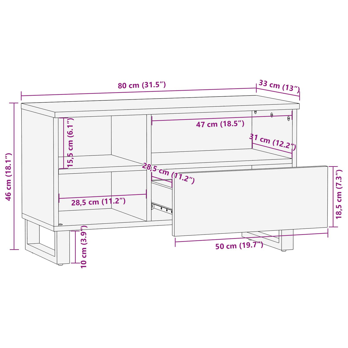 TV ormar s ladicama Smeđa 80 x 33 x 46 cm Čvrsto drvo manga