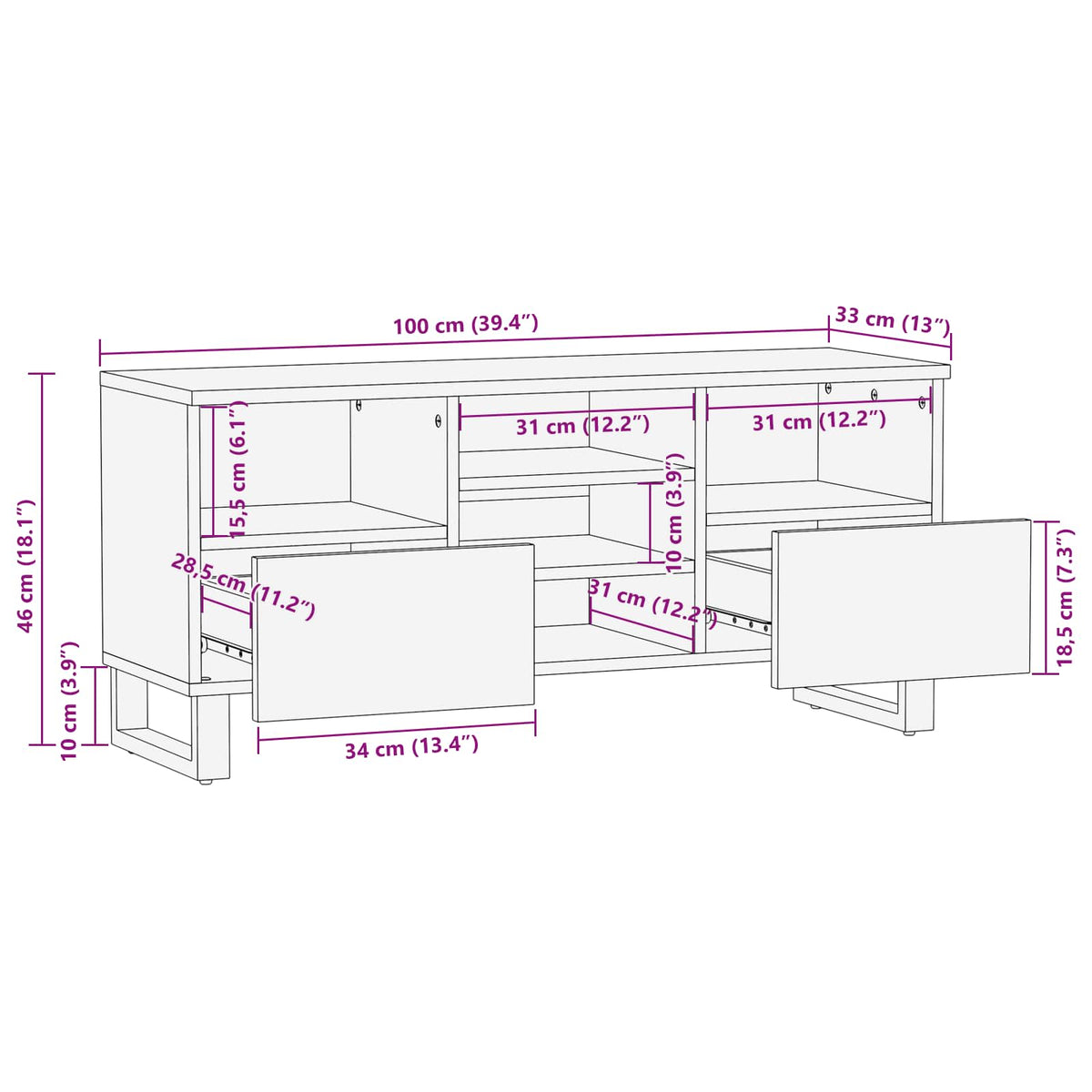 TV ormar Corona Smeđa 100 x 33 x 46 cm Čvrsto drvo manga