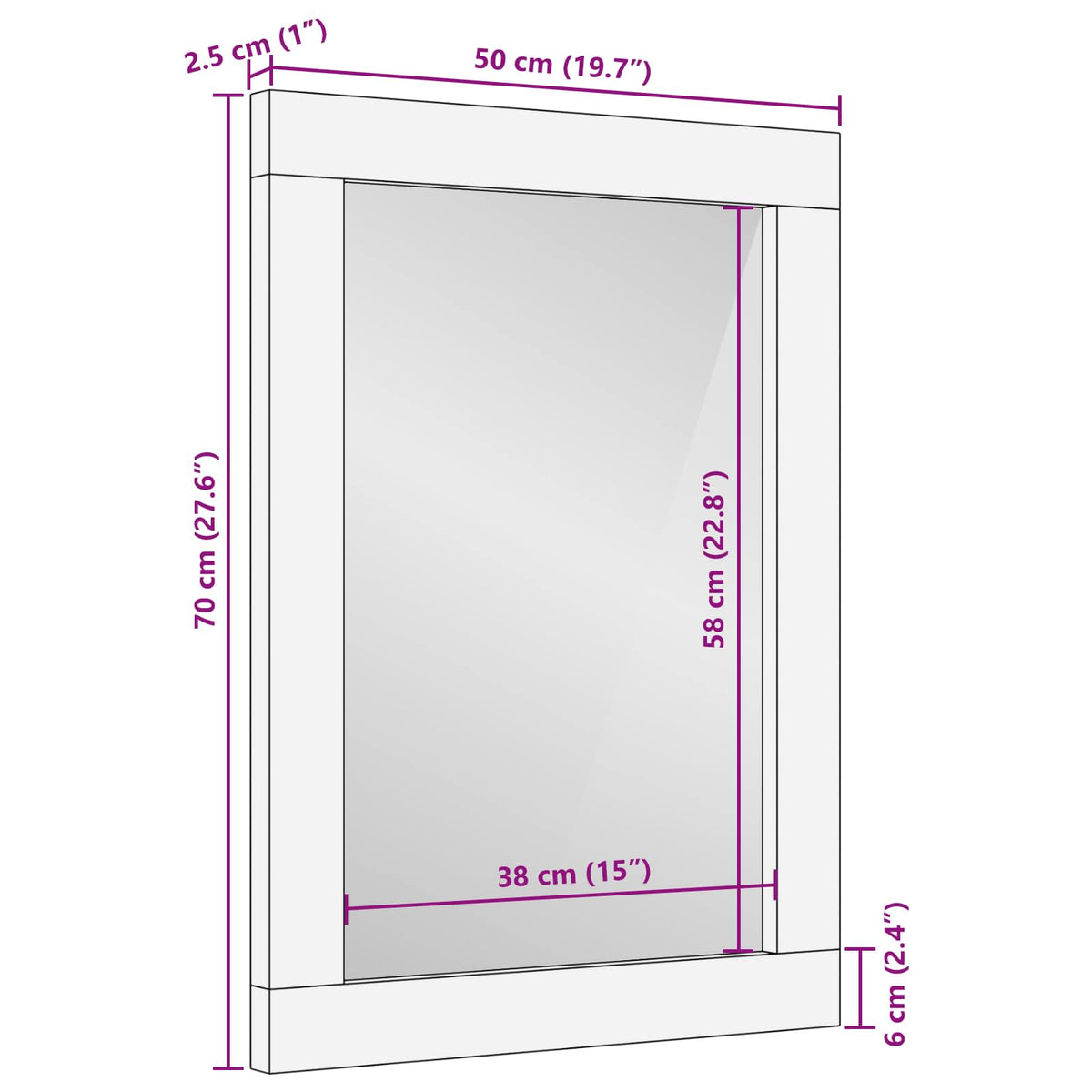 Zrcalo za kupaonicu Umjetnički hrast 50 x 70 x 2,5 cm