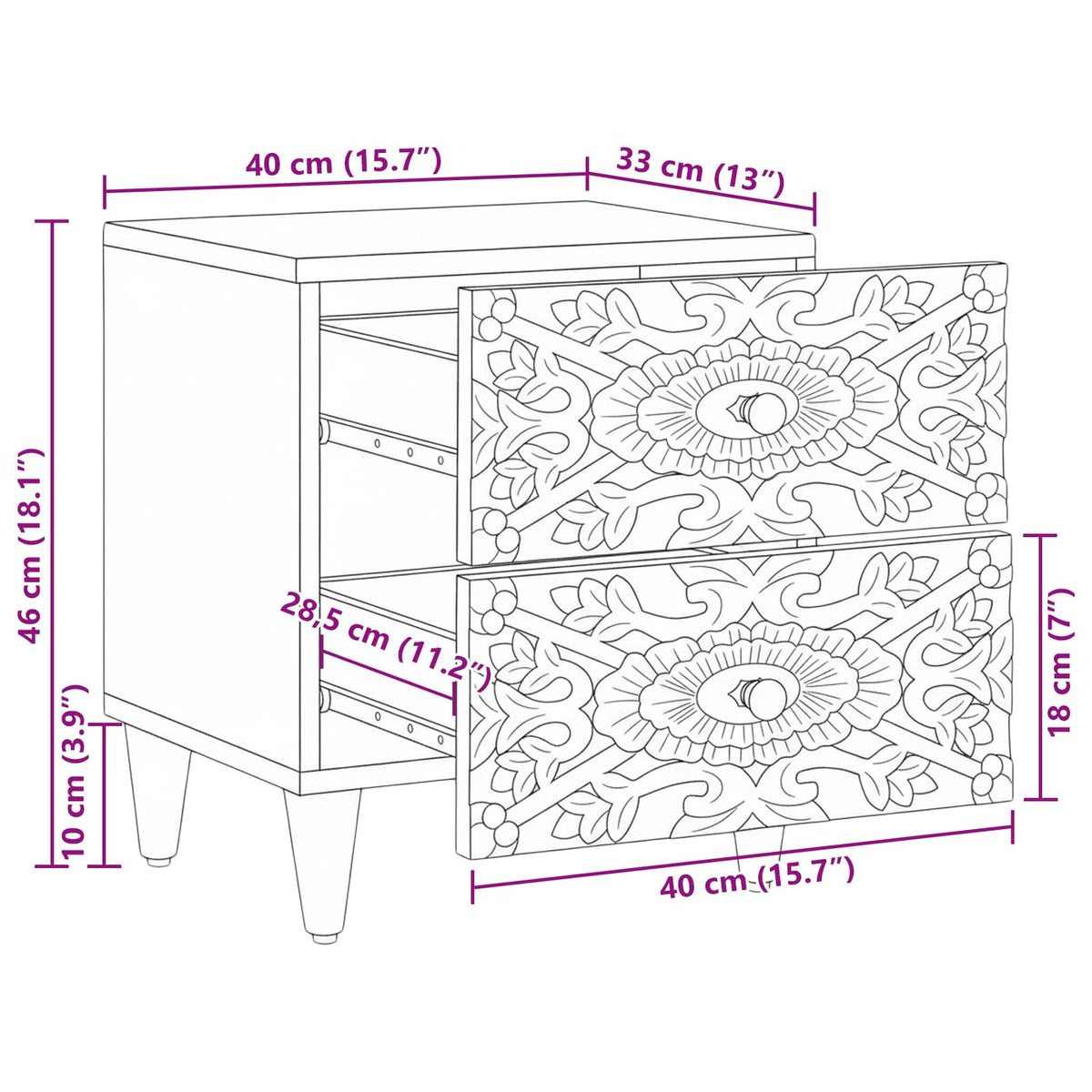 Noćni ormar 2 pcs Smeđa 40 x 33,5 x 46 cm Čvrsto drvo manga