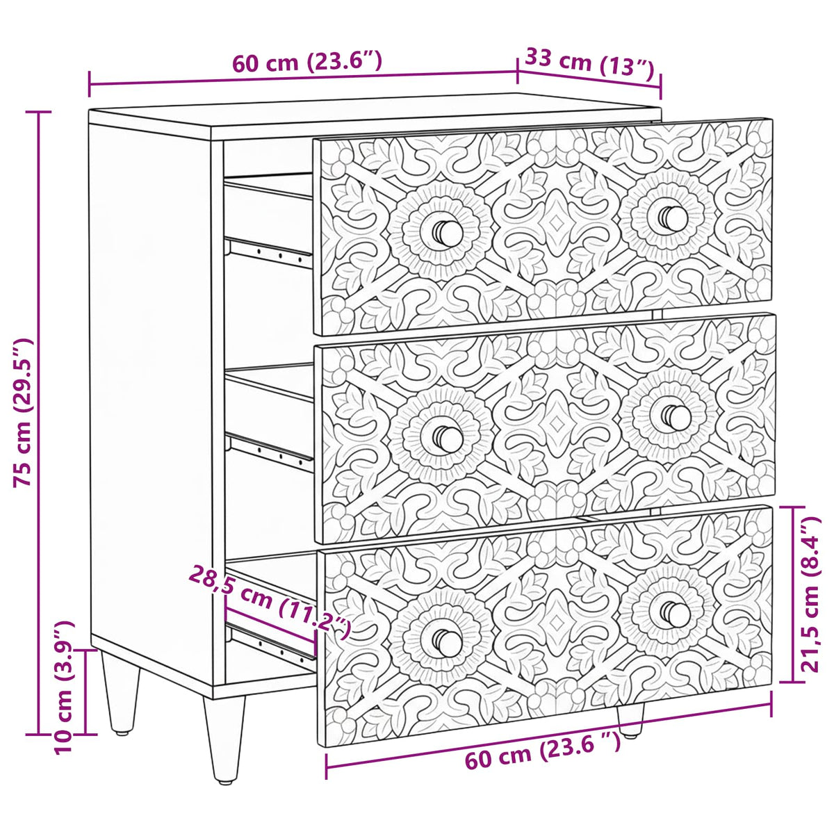 Sideboard za Pohranu Smeđa 60 x 33,5 x 75 cm Čvrsto drvo manga