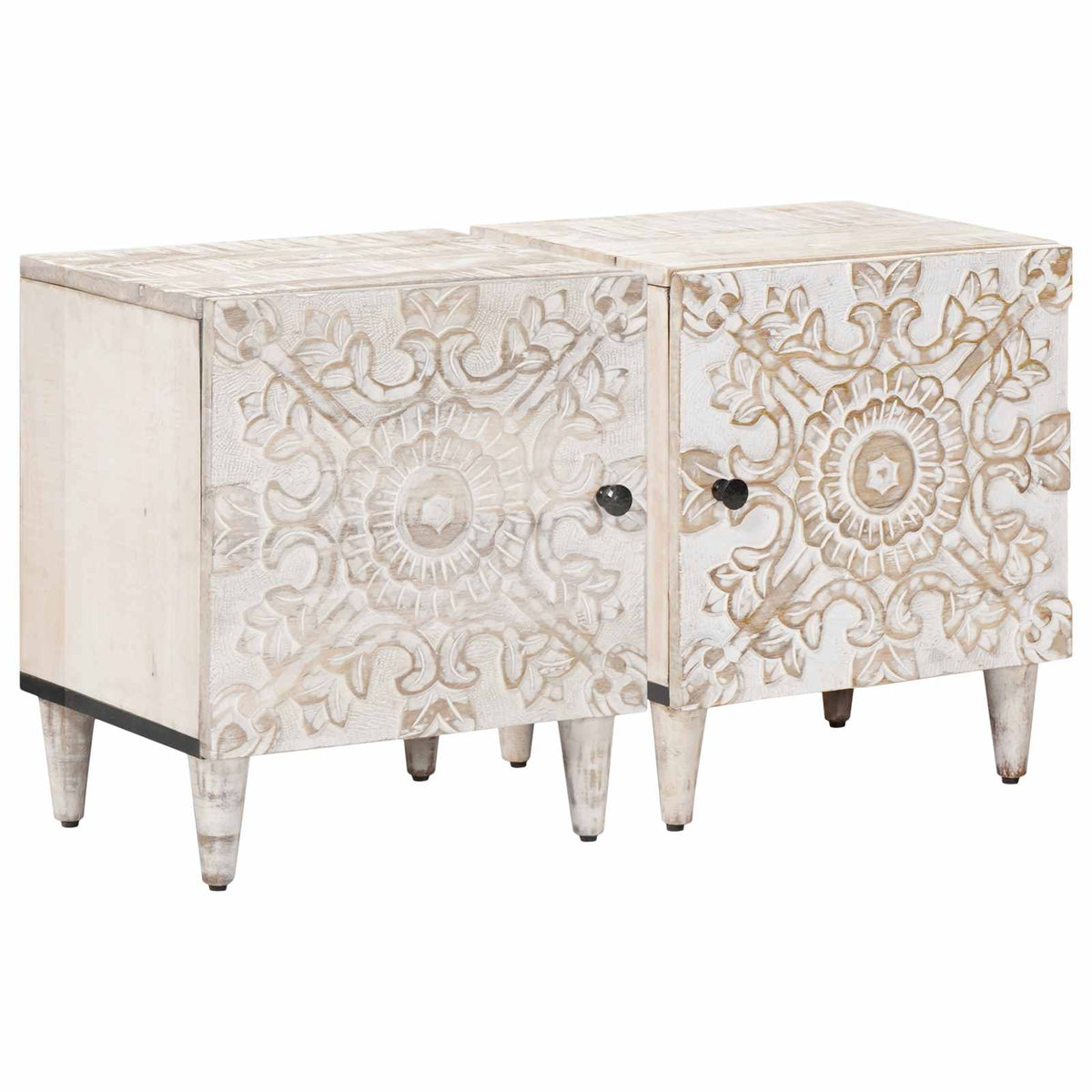 Noćni ormar 2 pcs Bijelo 40 x 33,5 x 46 cm Čvrsto drvo manga