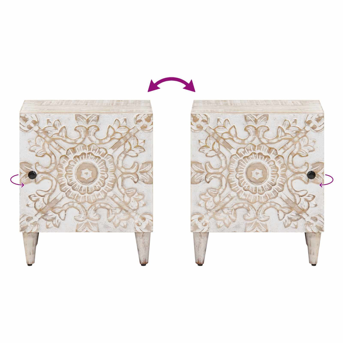 Noćni ormar 2 pcs Bijelo 40 x 33,5 x 46 cm Čvrsto drvo manga