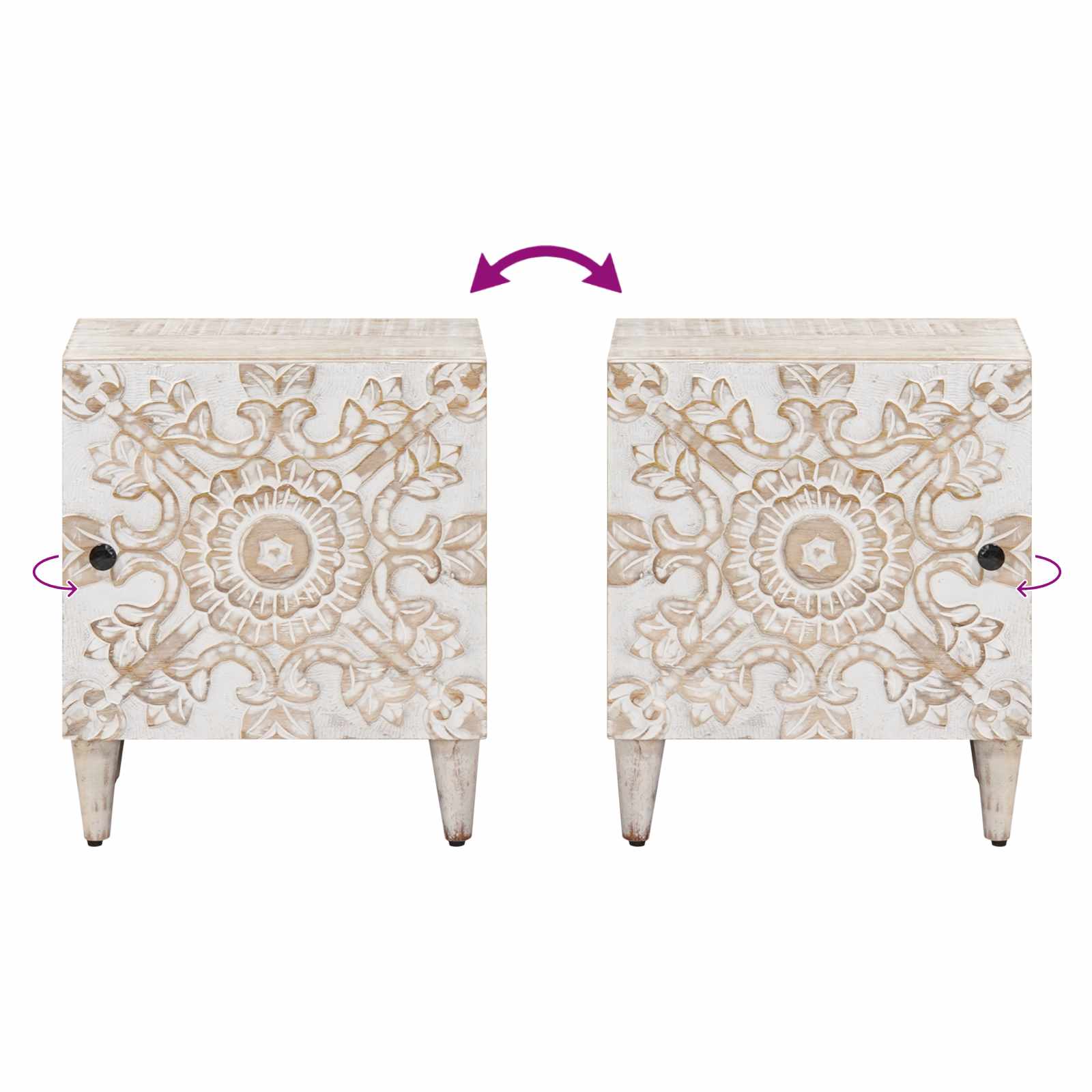 Noćni ormar 2 pcs Bijelo 40 x 33,5 x 46 cm Čvrsto drvo manga