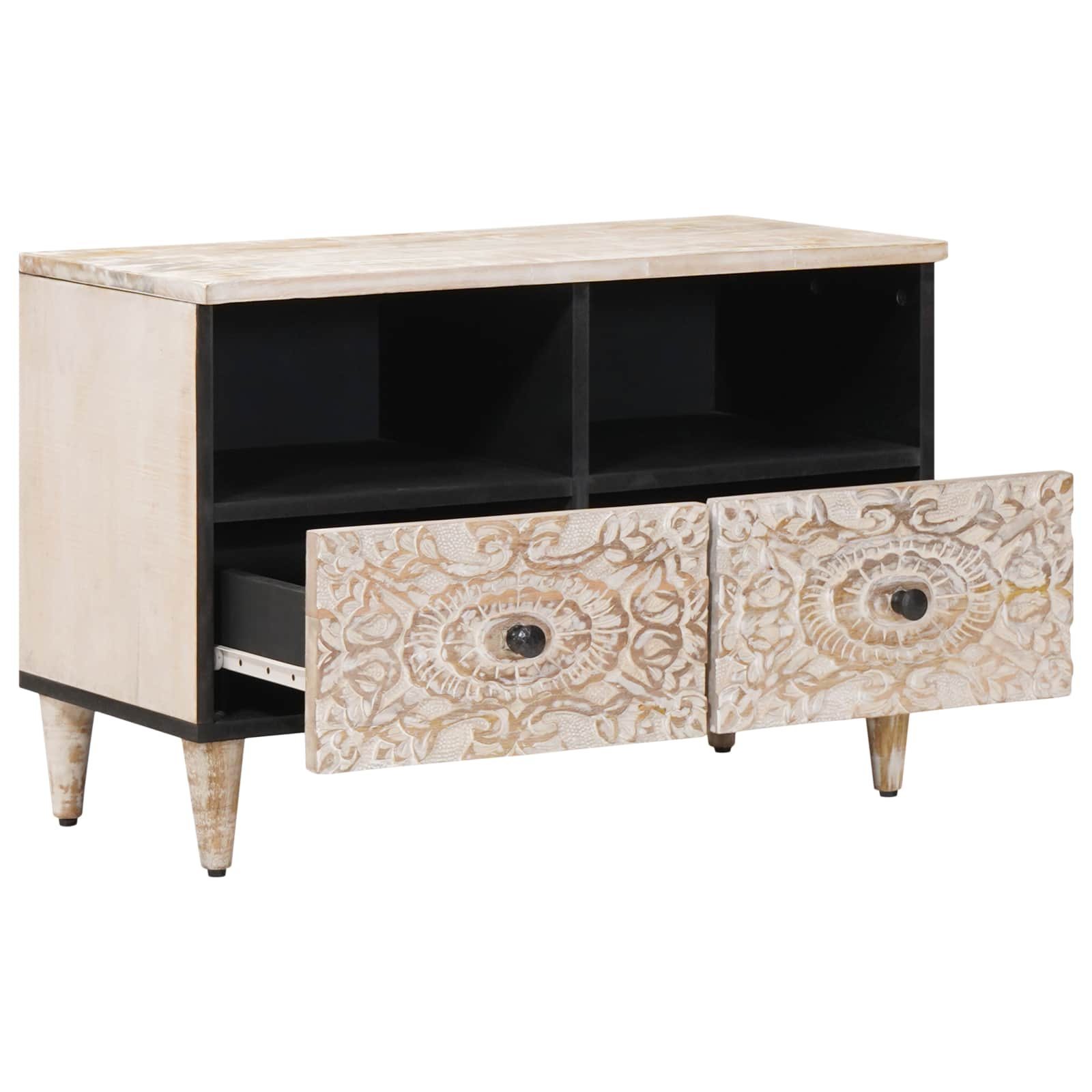TV ormar s pohranom Bijelo 70 x 33,5 x 46 cm Čvrsto drvo manga
