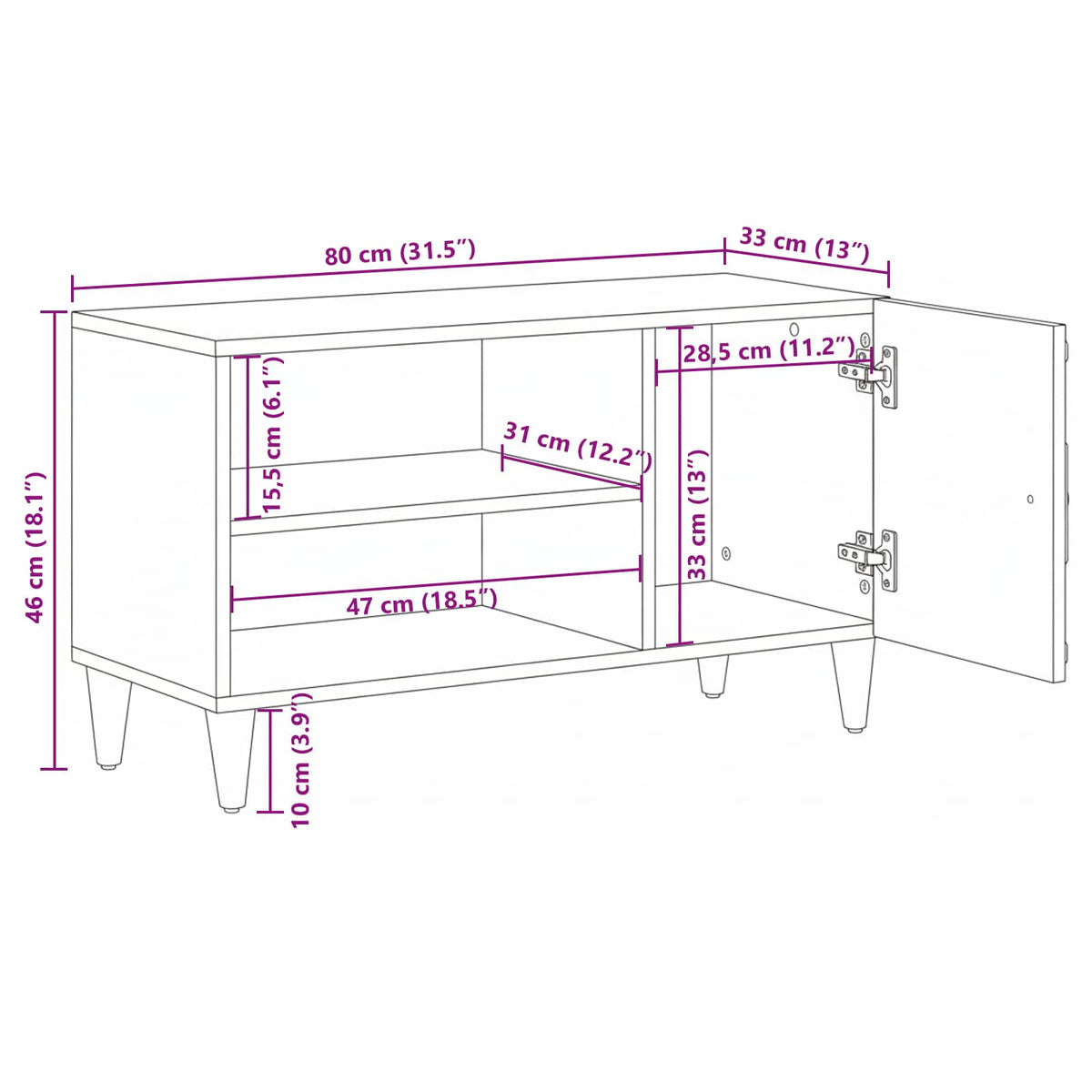 TV ormar s policom Bijelo 80 x 31,5 x 46 cm Čvrsto drvo manga