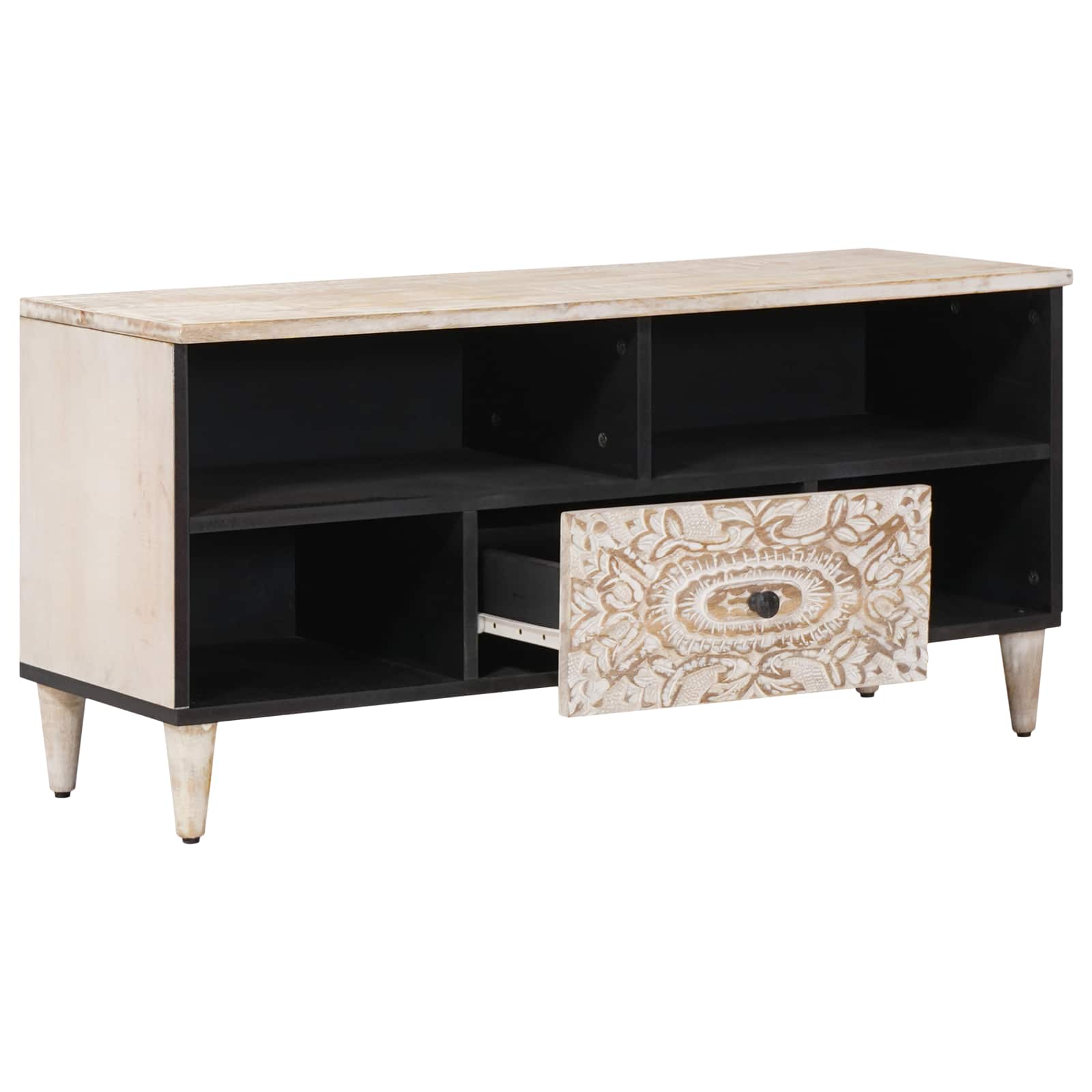 TV ormar s ladicama Bijelo 100 x 33,5 x 46 cm Čvrsto drvo manga