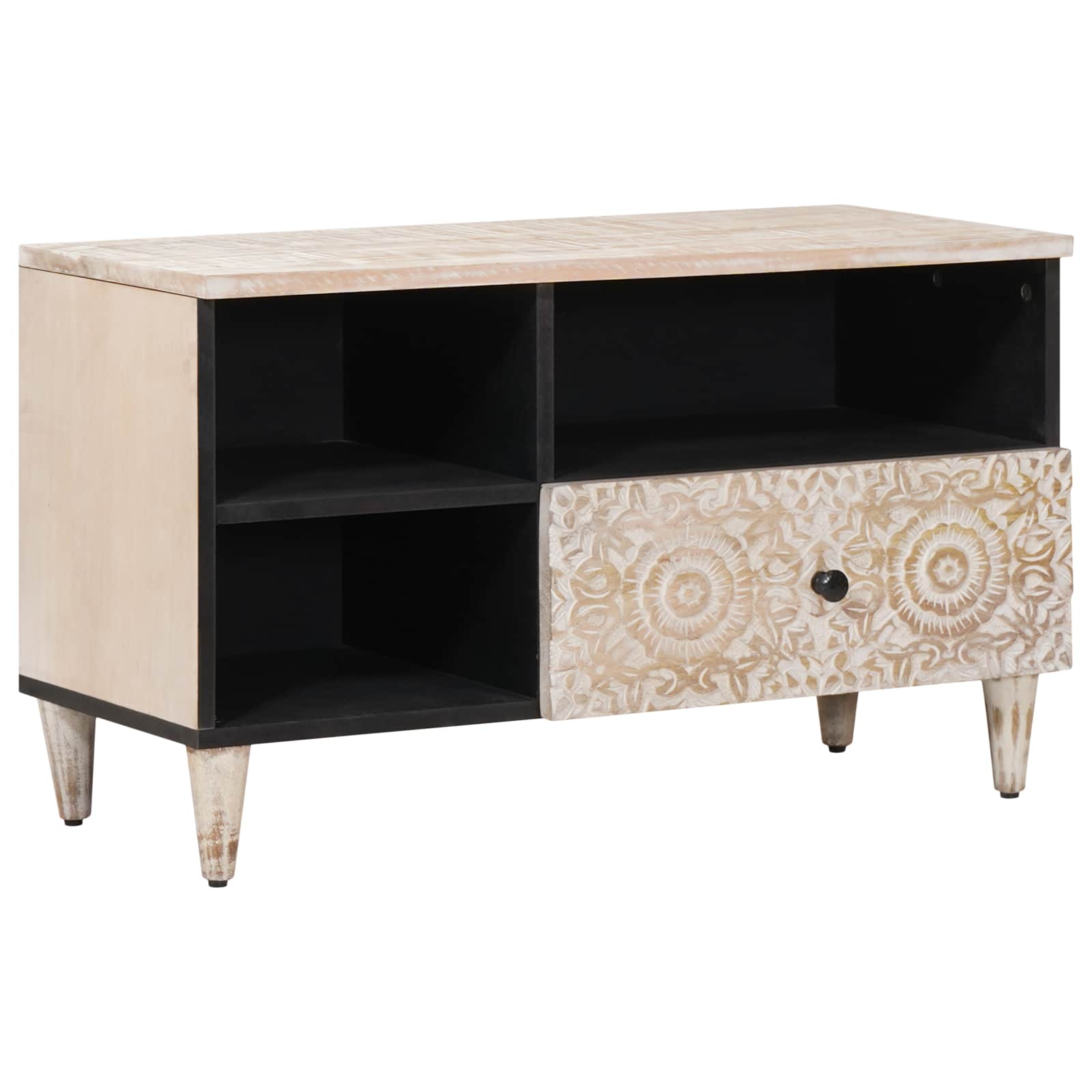 TV ormar s ladicama Bijelo 80 x 33,5 x 46 cm Čvrsto drvo manga