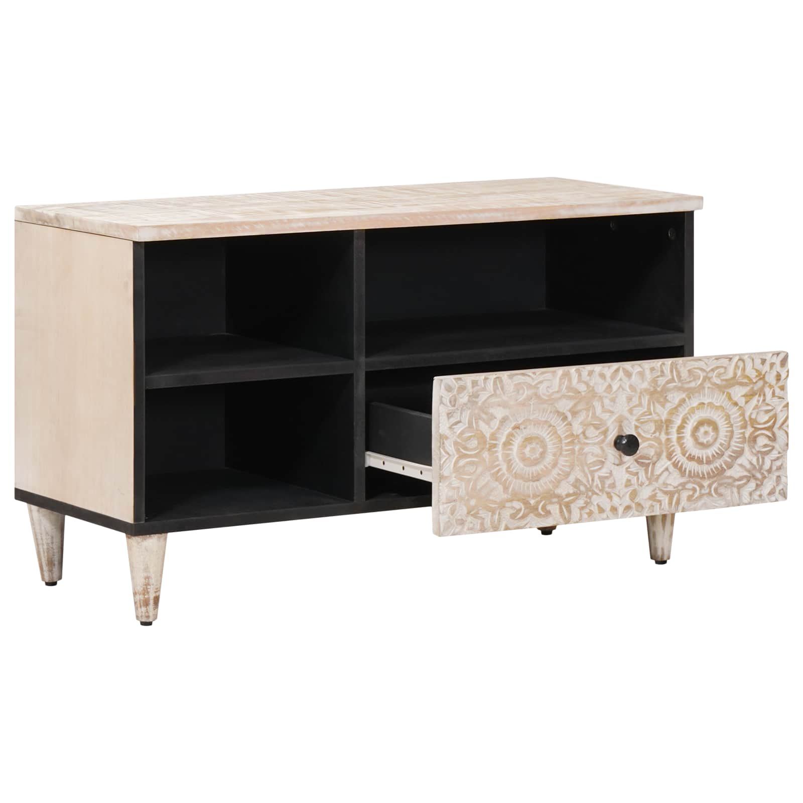 TV ormar s ladicama Bijelo 80 x 33,5 x 46 cm Čvrsto drvo manga