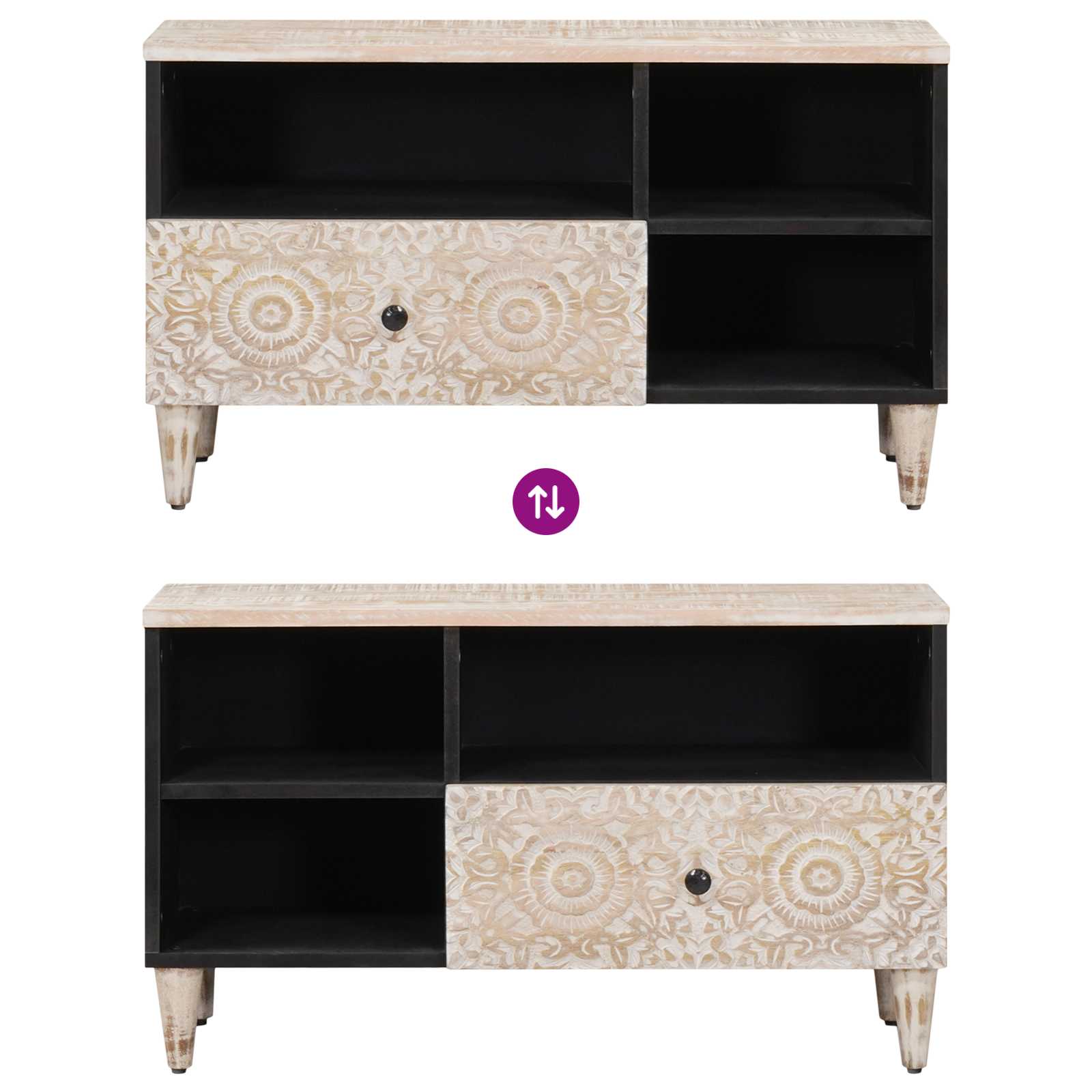 TV ormar s ladicama Bijelo 80 x 33,5 x 46 cm Čvrsto drvo manga