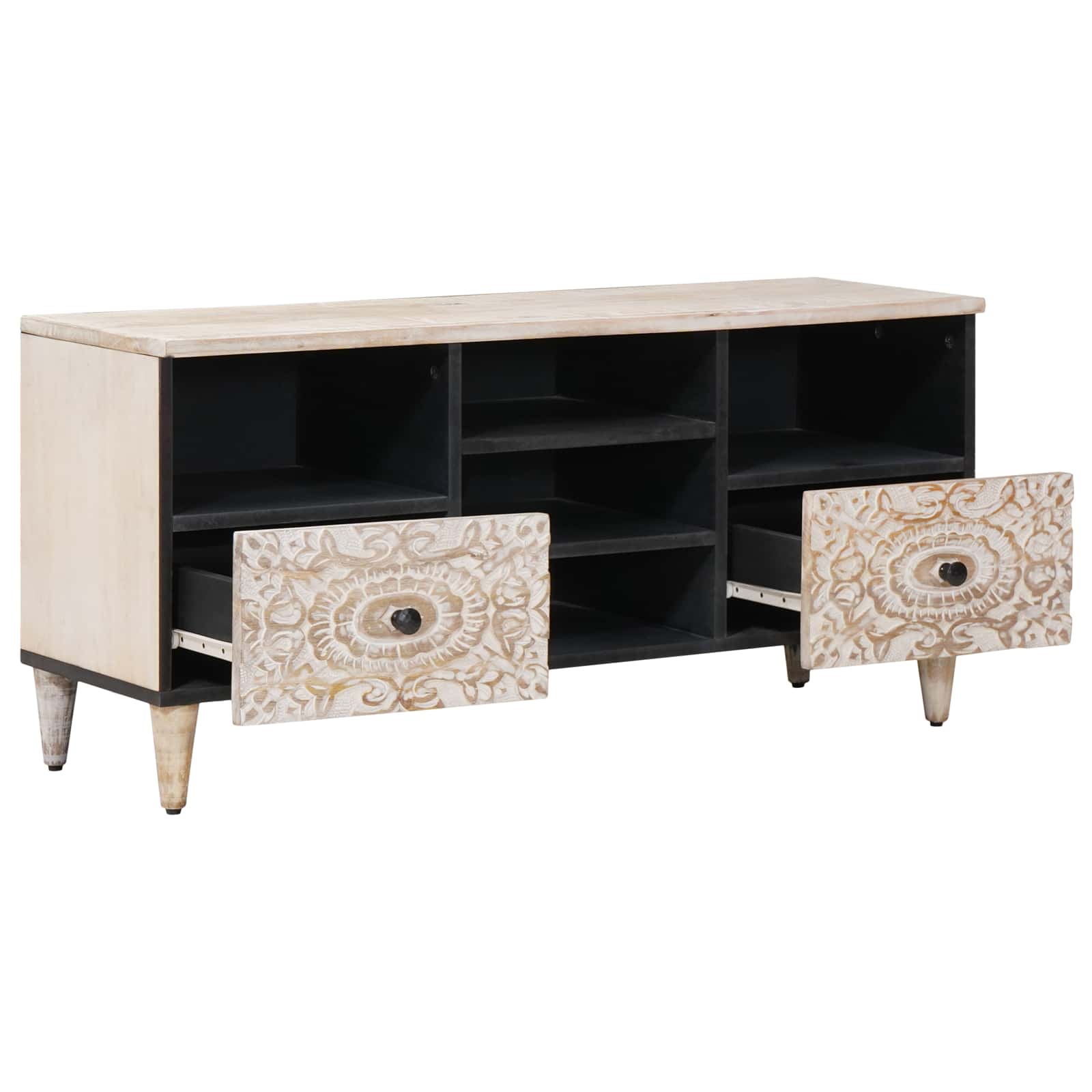 TV ormar s ladicama Bijelo 100 x 33,5 x 46 cm Čvrsto drvo manga