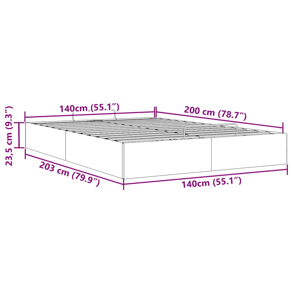 Otomanski okvir kreveta bez madraca crni 140x200 cm od tkanine