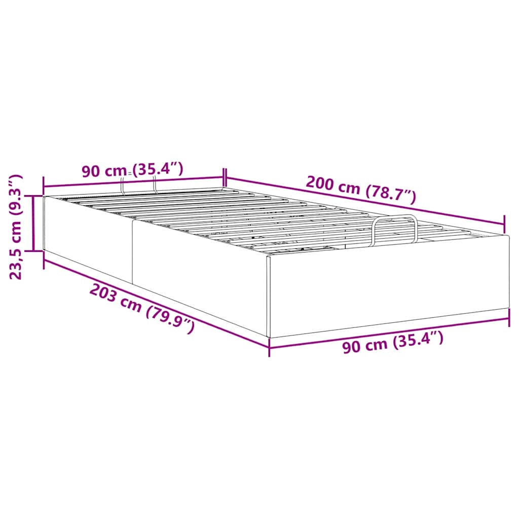 Otomanski okvir kreveta bez madraca crni 90x200 cm baršunasti