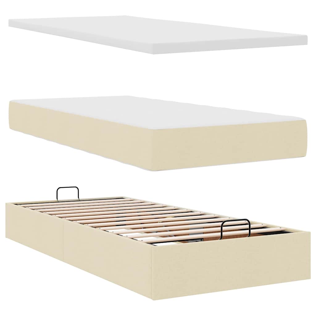 Otomanski okvir kreveta s madraca krem 80x200cm od tkanine