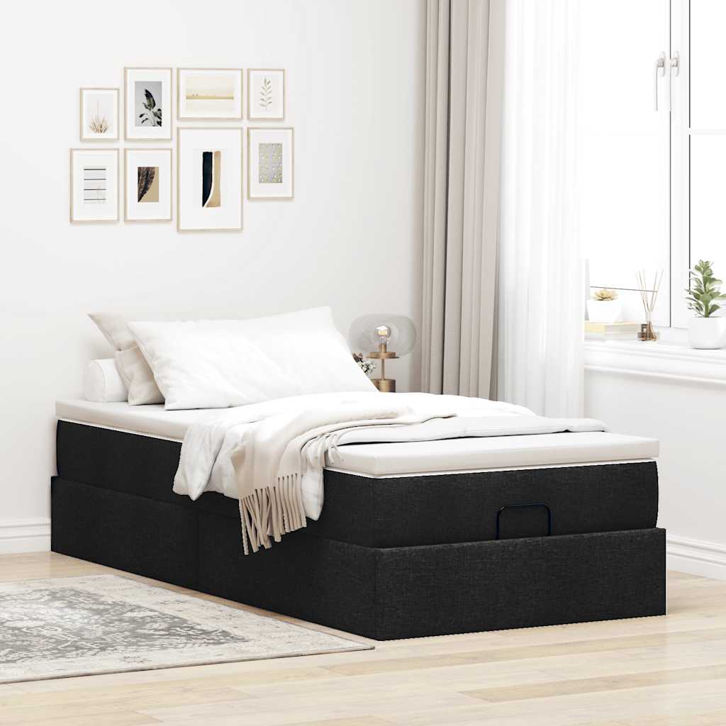 Otomanski okvir kreveta s madraca crni 90x200cm od tkanine