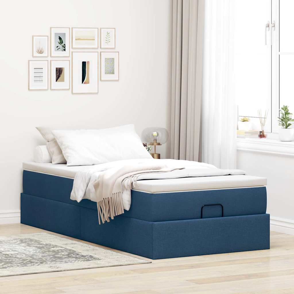 Otomanski okvir kreveta s madraca plavi 90x200cm od tkanine