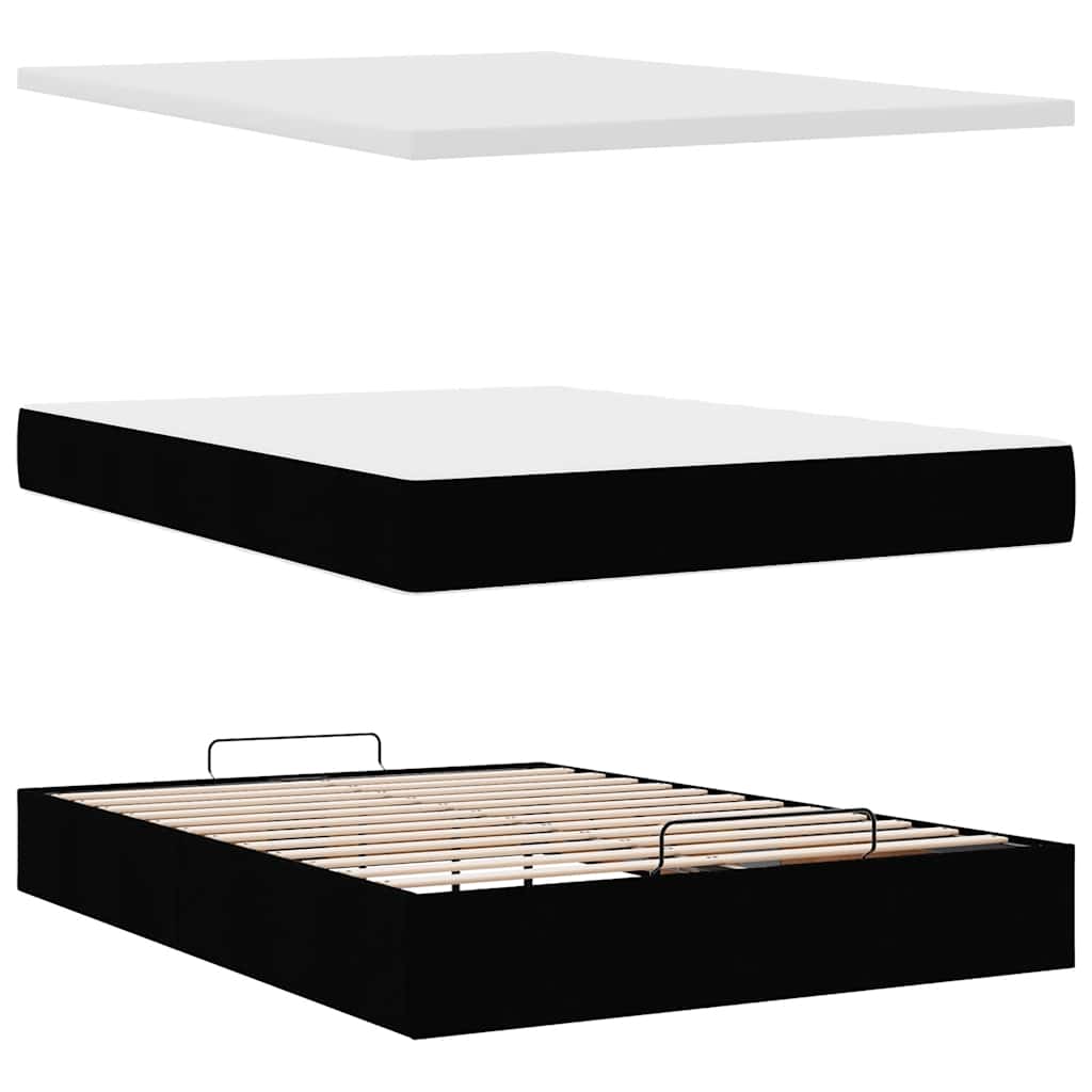 Otomanski krevet s madracem crni 140x190cm od tkanine