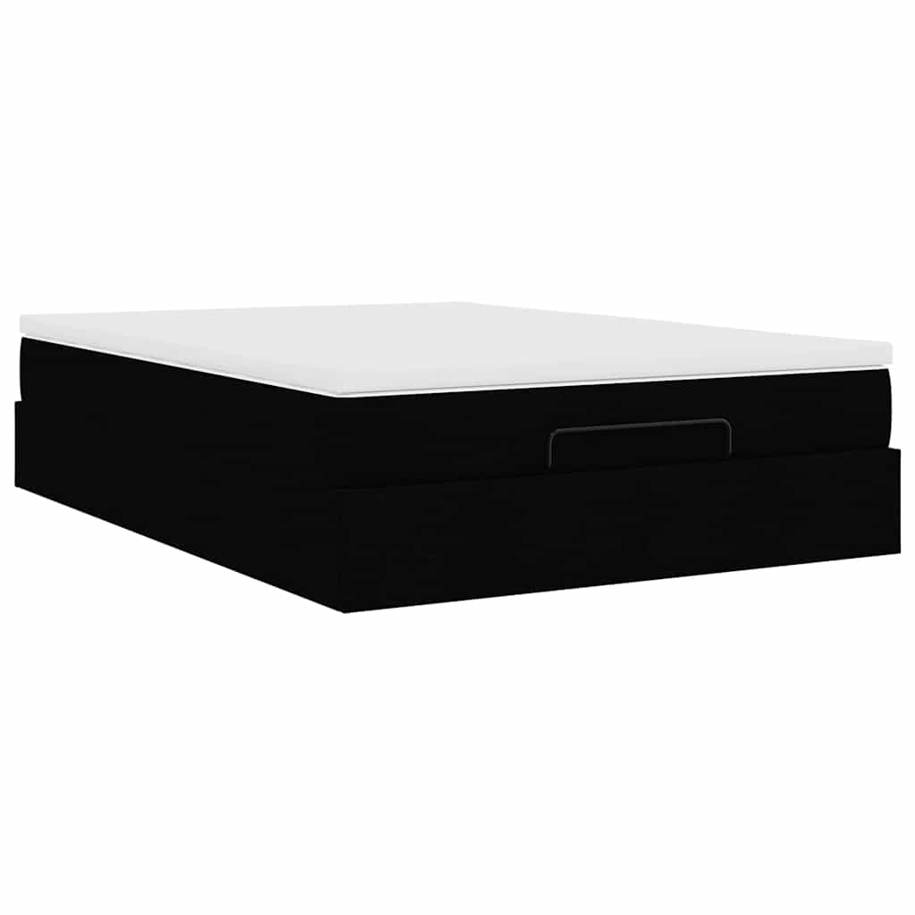 Otomanski krevet s madracem crni 140x190cm od tkanine