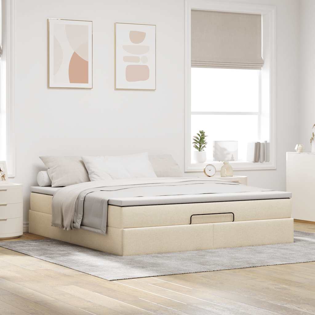 Otomanski krevet s madracem krem 160x200 cm od tkanine