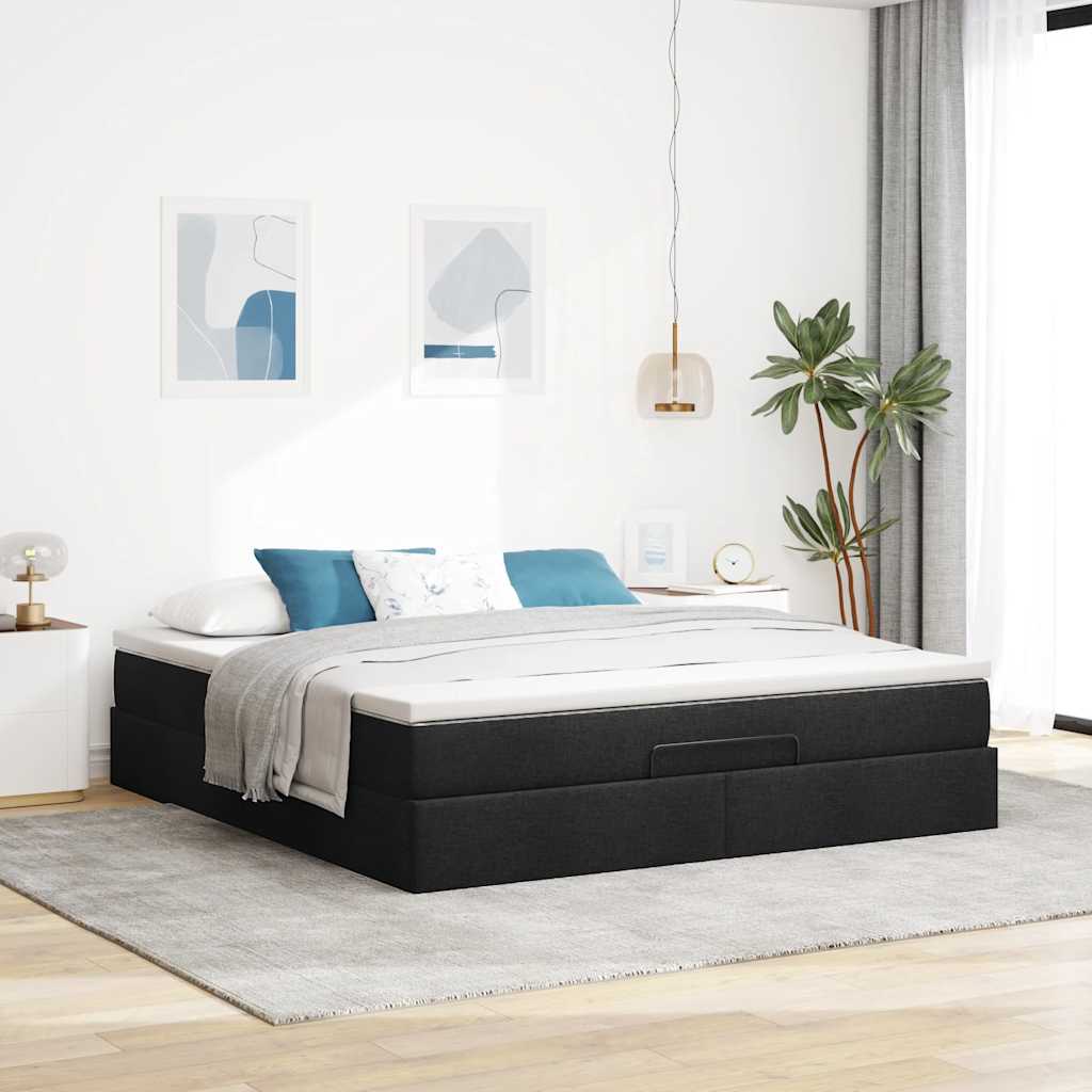 Otomanski krevet s madracem crni 180x200cm od tkanine