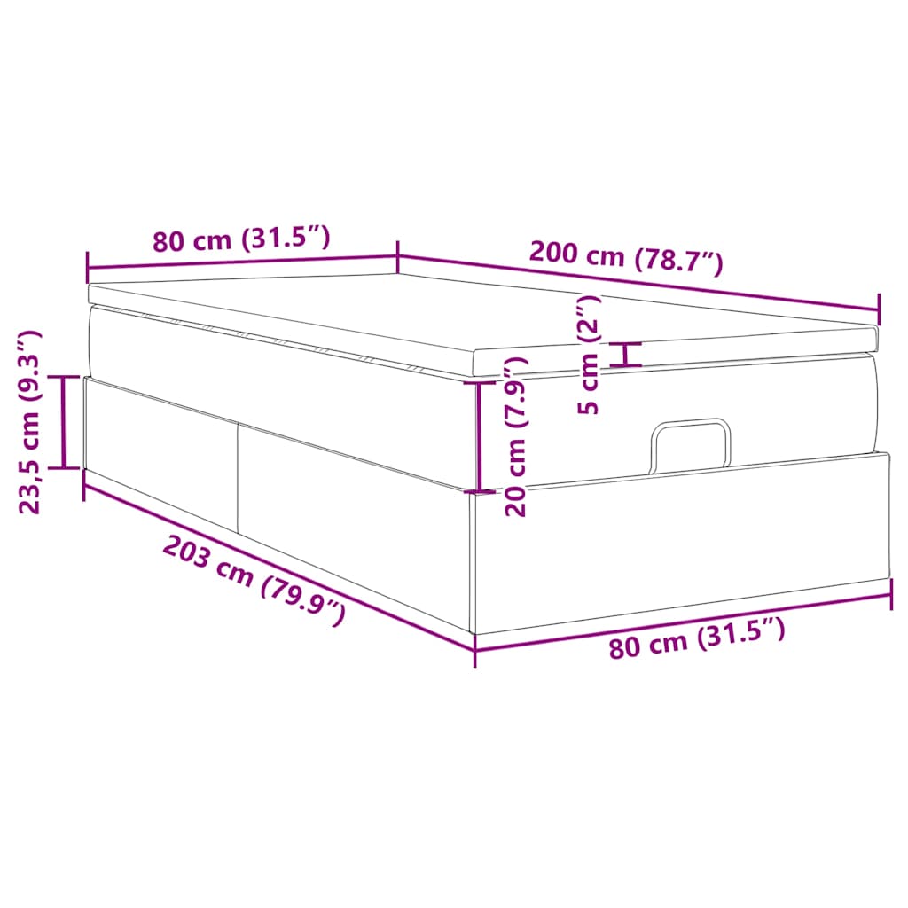 Otomanski okvir kreveta s madraca tamnosivi 80x200cm baršunasti