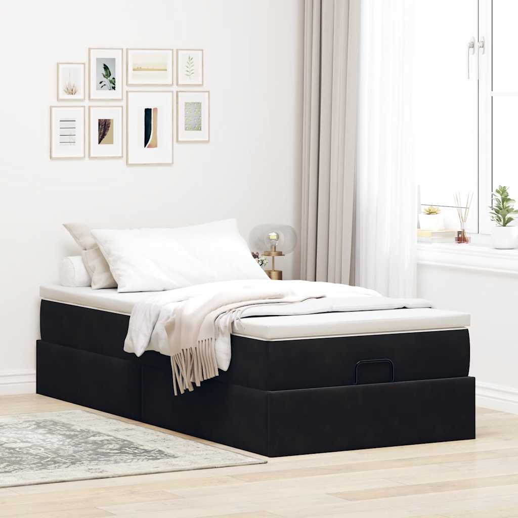 Otomanski okvir kreveta s madraca crni 90x200cm baršunasti