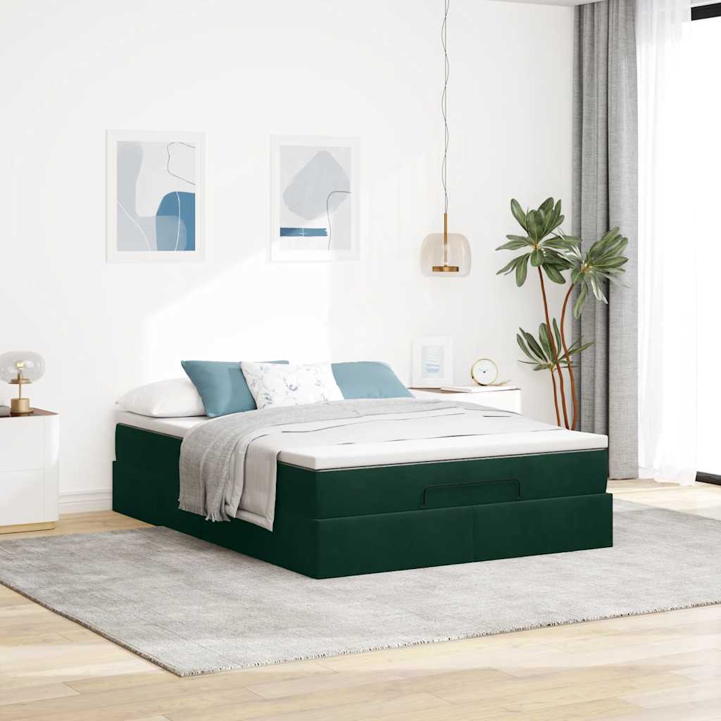 Ottoman krevet s madracem tamnozeleni 140x190 cm baršun