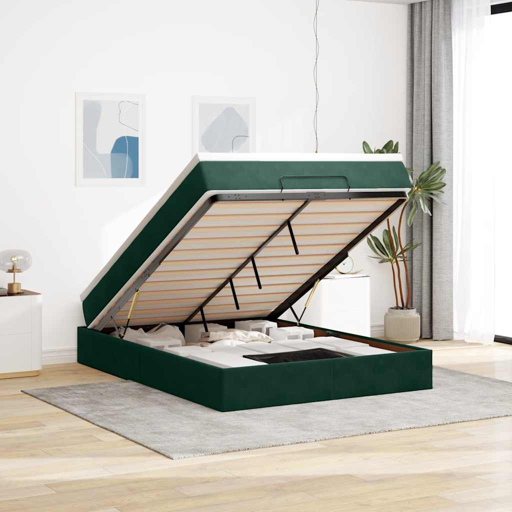 Ottoman krevet s madracem tamnozeleni 140x190 cm baršun