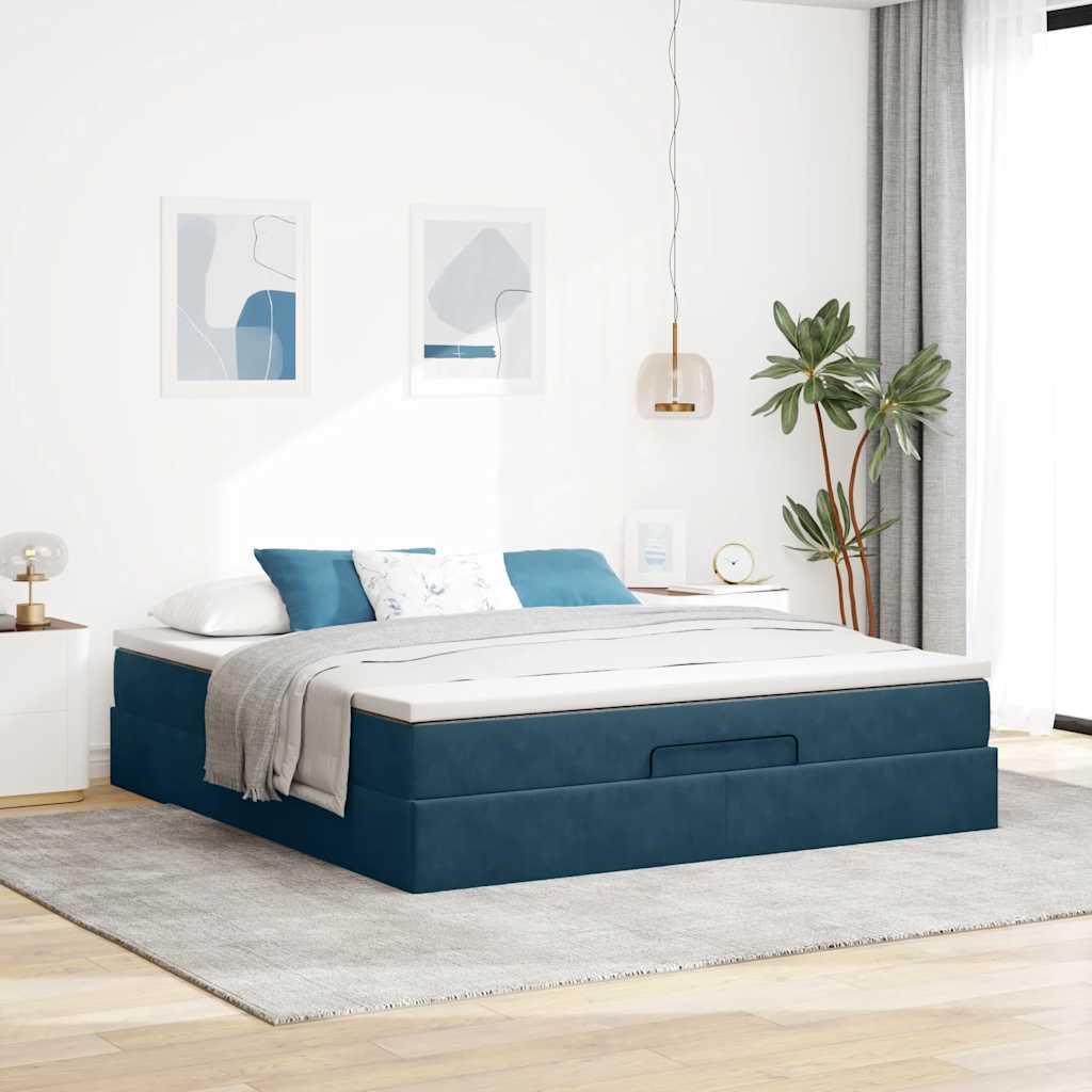 Otomanski krevet s madracem tamnoplavi 160x200 cm baršunasti