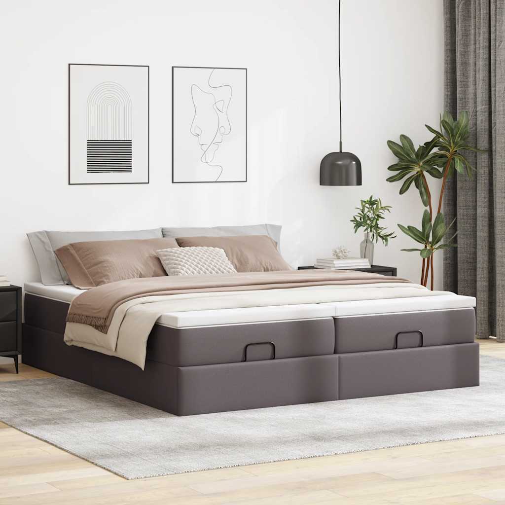 Otomanski okvir kreveta s madracima sivi 180x200cm umjetna koža