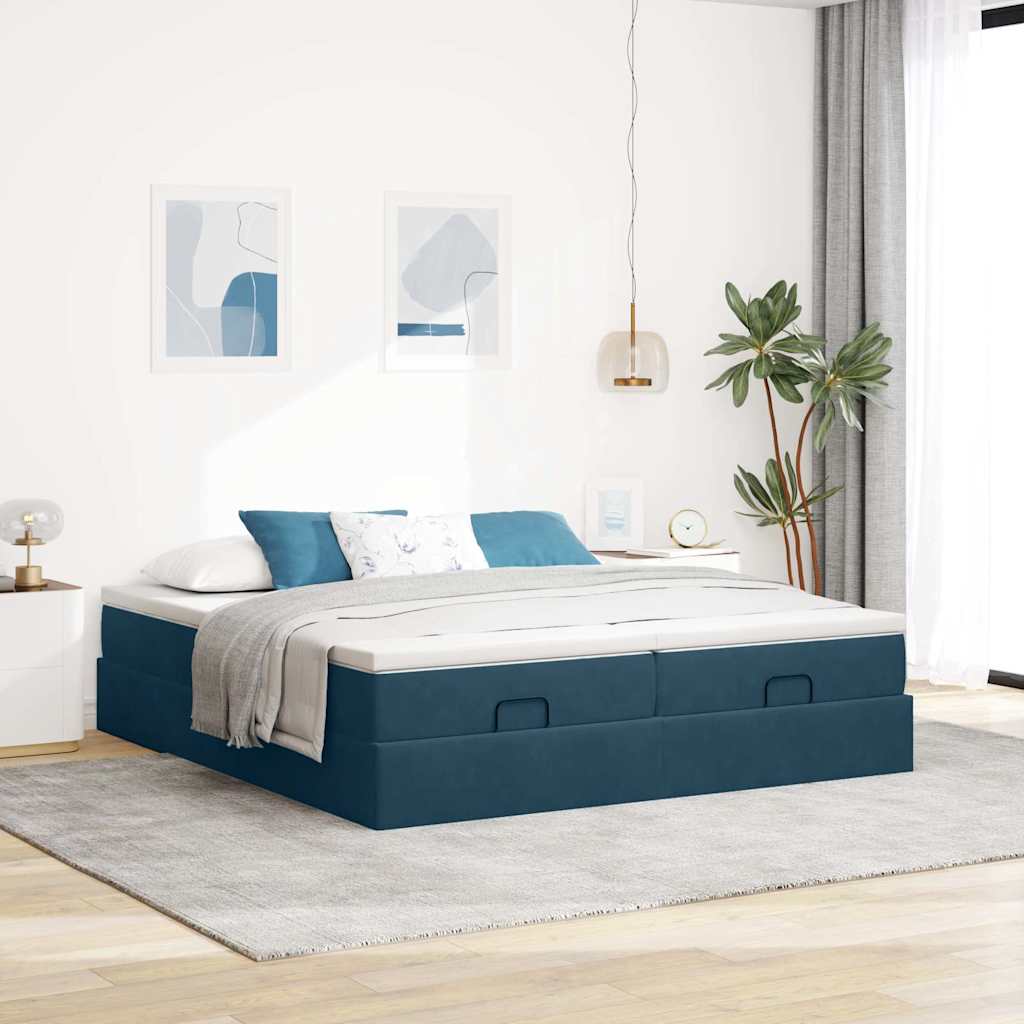 Otomanski okvir kreveta s madracima plavi 180x200cm baršunasti