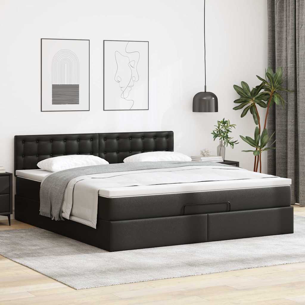 Otomanski okvir kreveta s madracem crni 180x200cm umjetna koža