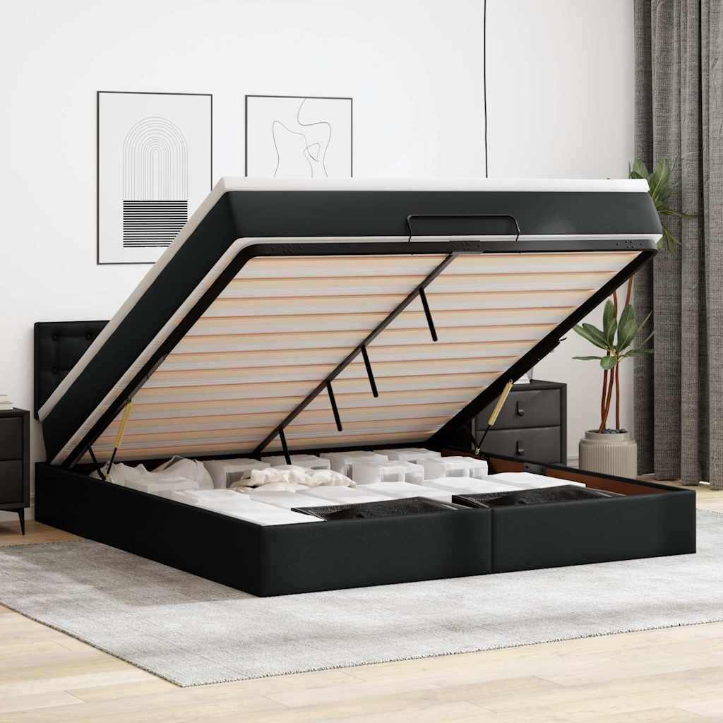 Otomanski okvir kreveta s madracem crni 180x200cm umjetna koža