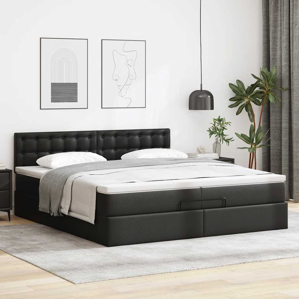 Otomanski okvir kreveta s madracima crni 200x200cm umjetna koža