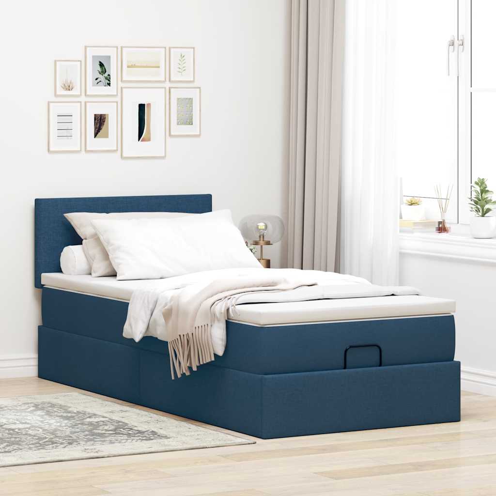 Otomanski krevet s madracem plavi 90x200 cm tkanine
