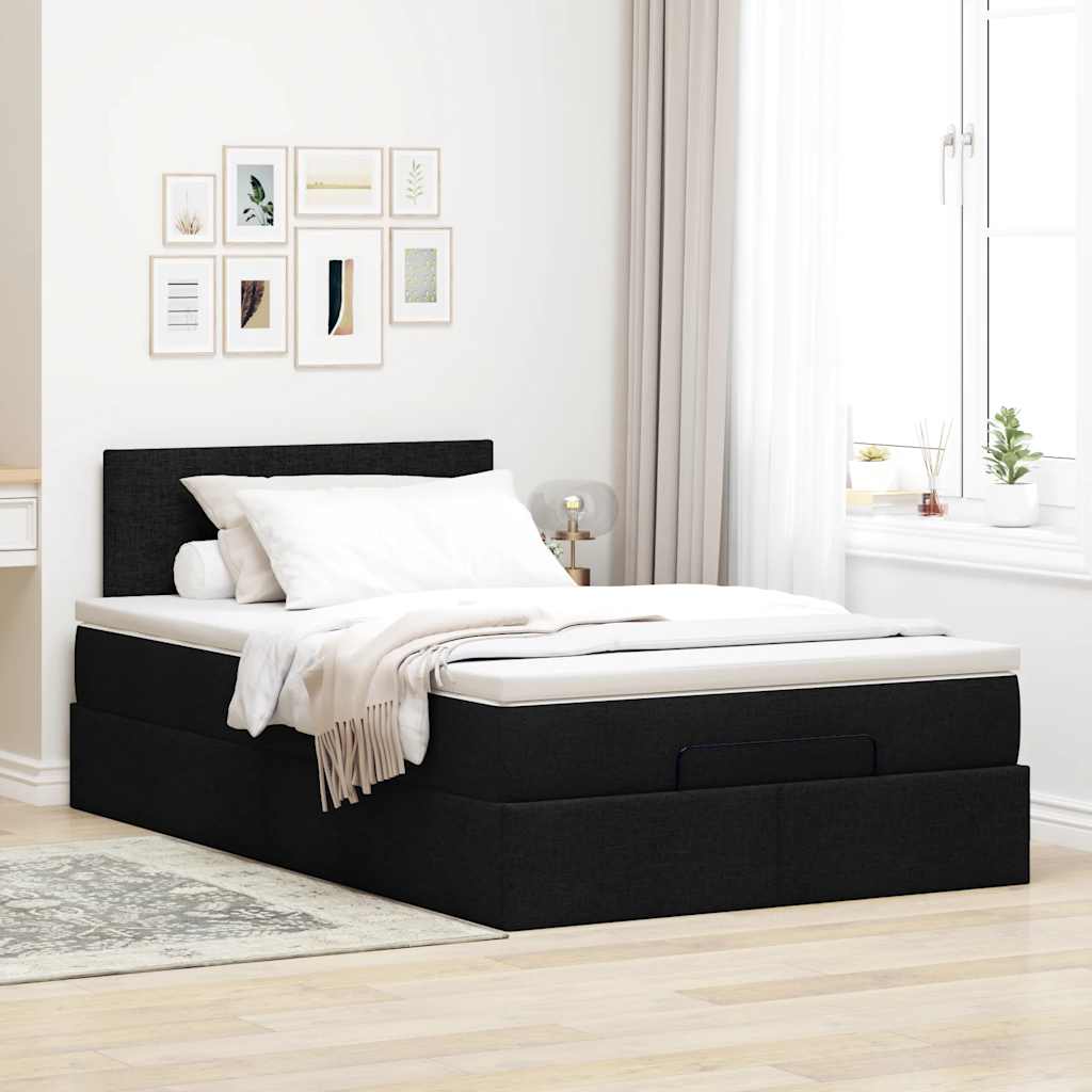 Otomanski krevet s madracem crni 120x190 cm tkanine